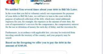 Fake BillMeLater notification