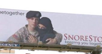 US soldier and Muslim girlfriend pose for billboard