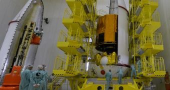 Gaia being installed in its payload fairing at Kourou Spaceport on Friday, December 13, 2013