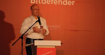 Florin Talpes, CEO of Bitdefender at the launch of the company's 2012 security suites
