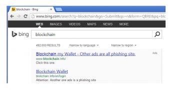 Phishing ads competing with one another in Bing