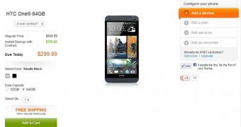Black HTC One available at AT&T with 64GB of internal memory