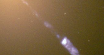 A photo of the jet emitted by the black hole in galaxy M87