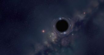 Artistic impression of a stellar black hole wandering through interstellar space