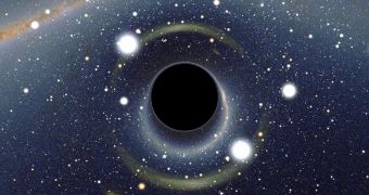 Rendering of how a black hole distorts light via its gravitational pull