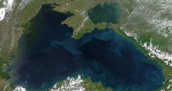 The Black Sea is connected to the Sea of Marmara and the Aegean Sea portion of the Mediterranean Sea via the Bosporus Strait (lower left)