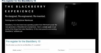 BlackBerry 10 listed at The Carphone Warehouse