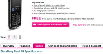 BlackBerry Pearl 3G at T-Mobile UK