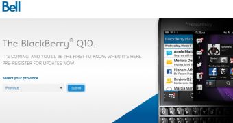 BlackBerry Q10 pre-registration page