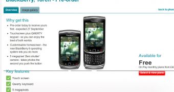 BlackBerry Torch 9800 on Pre-Order at Vodafone UK
