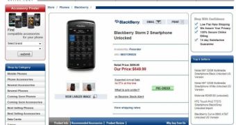 Blackberry Storm 2 listed for pre-order