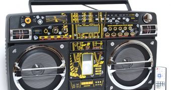 Get the party going with the rapped-up boombox