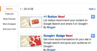 The two new Blogger gadgets, the +1 button and the Google+ badge