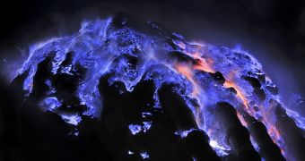 Blue Lava Flows at Kawah Ijen Volcano
