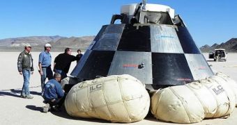 Boeing's CST-100 space capsule, seen here after completing its first parachute test, on April 3, 2012