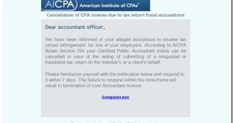 Bogus AICPA “Income Tax Refund Infringement” Email Serves Trojan