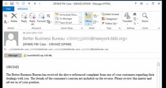 Fake BBB emails used to distribute a ZeuS Trojan downloader