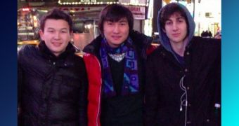 Dzhokhar Tsarnaev is pictured with friends Azamat Tazhayakov (left) and Dias Kadyrbayev