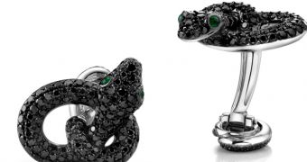 Snake Protector Cufflinks in white gold, with black diamonds and sapphires by Brad Pitt and Angelina Jolie ($10,000)