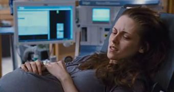 A gaunt Bella Swan (Stewart) is heavily pregnant in “Breaking Dawn Part 1”