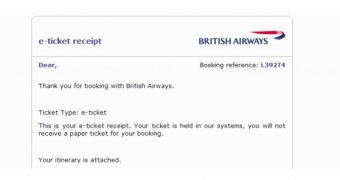 Fake British Airways notification (click to see full)