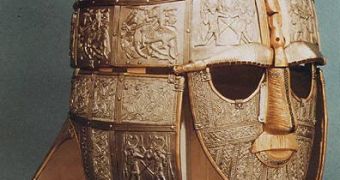 The mortuary helmet found on the Saxon ship Sutton Hoo and excavated in 1939 in Suffolk belonged to a king