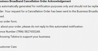 Broadband Cancellation Email from Telstra Spreads Malware