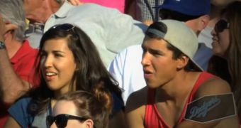 Brother and sister are caught on the Kiss Cam at Dodger Stadium