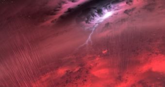 Artist's impression of a strong storm in the atmosphere of a brown dwarf