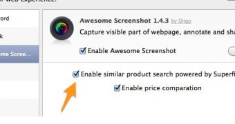 Awesome Screenshots allows disabling Superfish search
