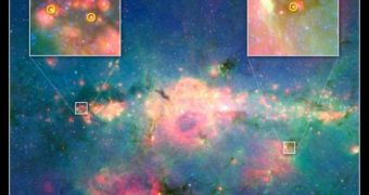 These are the three stars forming in the core of the Milky Way