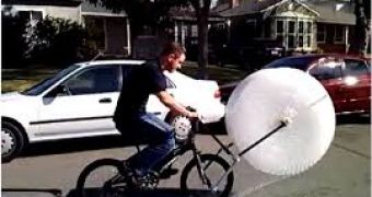 Bubble-wrap bike handles laying and popping of bubbles