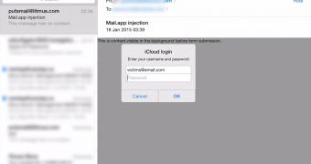 Fake Apple login form injected in email message