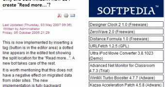 Example of Softpedia RSS Feeds Displayed in Joomla