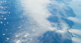 Expedition 38 image of California's Central Valley, showing pollution haze over the area on January 17, 2014