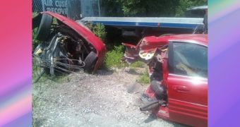 Car gets wrecked, split in half