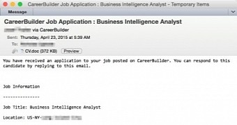 CareerBuilder serving email with malicious attachment