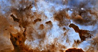 Hubble image showing massive pillars of hydrogen gas in the Carina Nebula