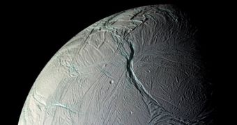 Cassini image of Enceladus, captured during the October 5, 2008 flyby