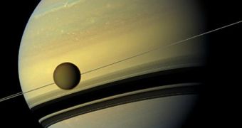 Cassini Images Titan and Saturn Together