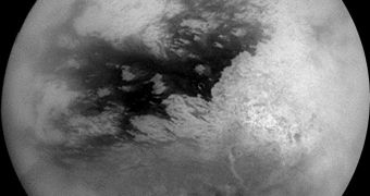A picture of Saturn's moon Titan, taken by the Cassini space craft