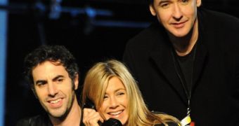 Sacha Baron Cohen, Jennifer Aniston and John Cusack at the Hope for Haiti telethon