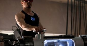 Robert Downey Jr. as the incredibly fit Tony Star in “Iron Man 2”