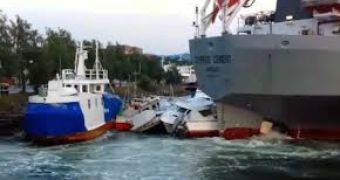 The Cyprus Cement slams into pleasure boats in a marina