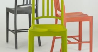 The prize for the best green design went to Emeco for designing and developing the 111 Navy Chair, an item  manufactured out of at least 111 recycled PET plastic Coke bottles.