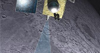 Artistic impression of the Chandrayaan-1 spacecraft in the Moon's orbit