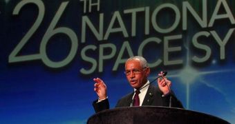 NASA Administrator Charles Bolden, seen here speaking on April 13, 2010, at the 26th National Space Symposium, held in Colorado Springs