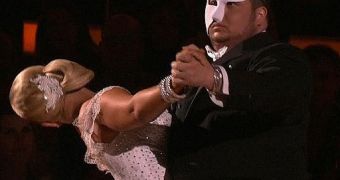 Chaz Bono and partner Lacey Schwimmer do the tango on the Phantom of the Opera on DWTS