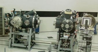 Image of the Prague Asterix IV Laser System, demonstrating two X-ray lasers in use