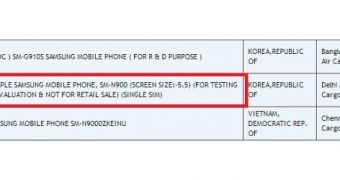 Samsung Galaxy Note 3 shipping manifest